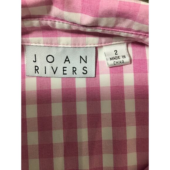 JOAN RIVERS SZ 2 XS Pink Gingham 3/4 Sleeve Collar Button-Up Top Blouse NEW b99 - Picture 4 of 6